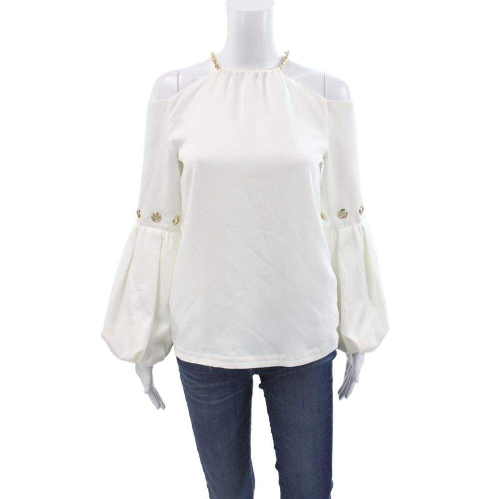 Self Portrait Womens Halter Neck Long Sleeve White Tunic Blouse Size 2